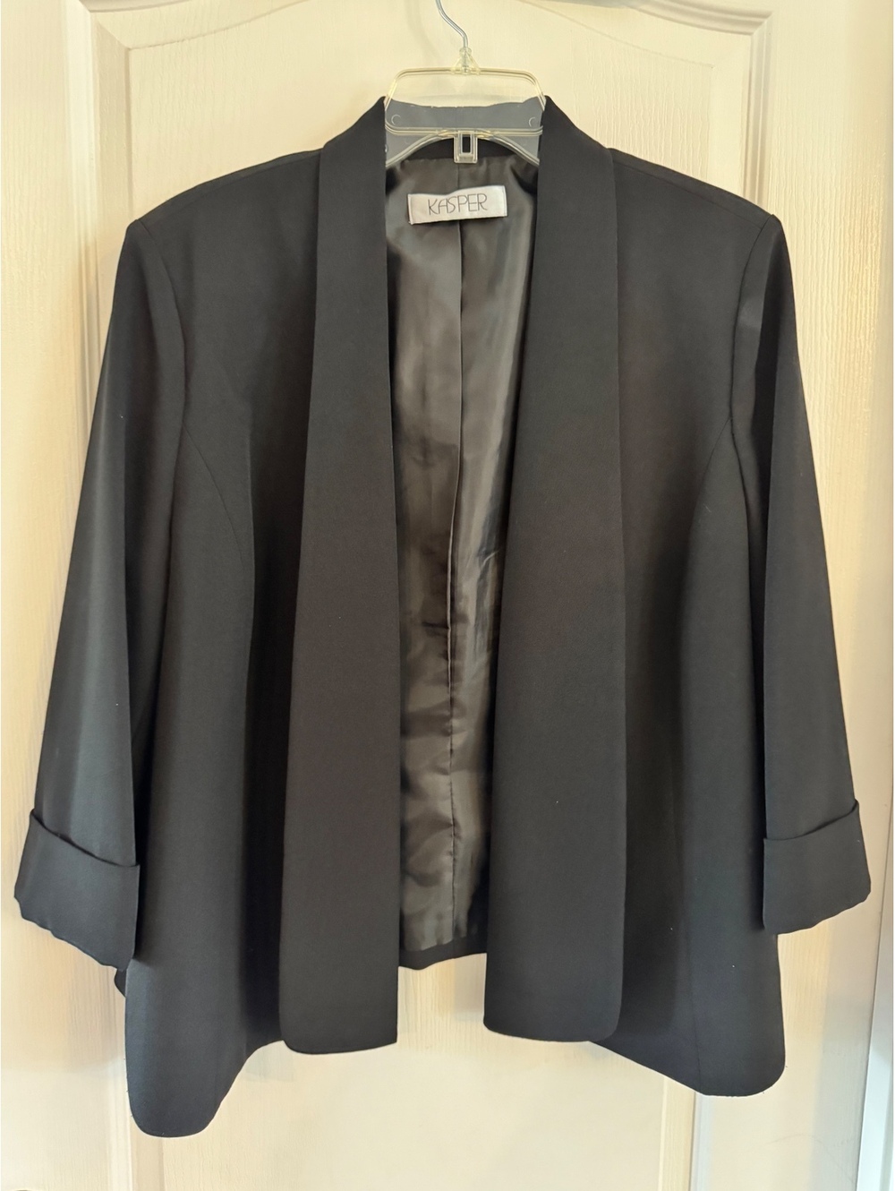 Kasper Black Open Front Blazer Jacket with 3/4 Sleeves